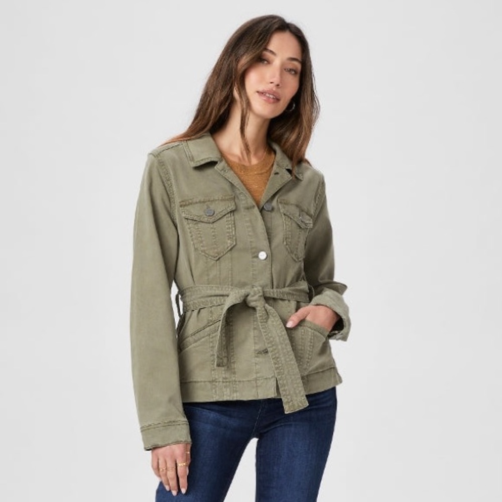 Paige Kimber Pacey Olive Green Belted Cargo Womens Denim Fitted Jacket Size XS
